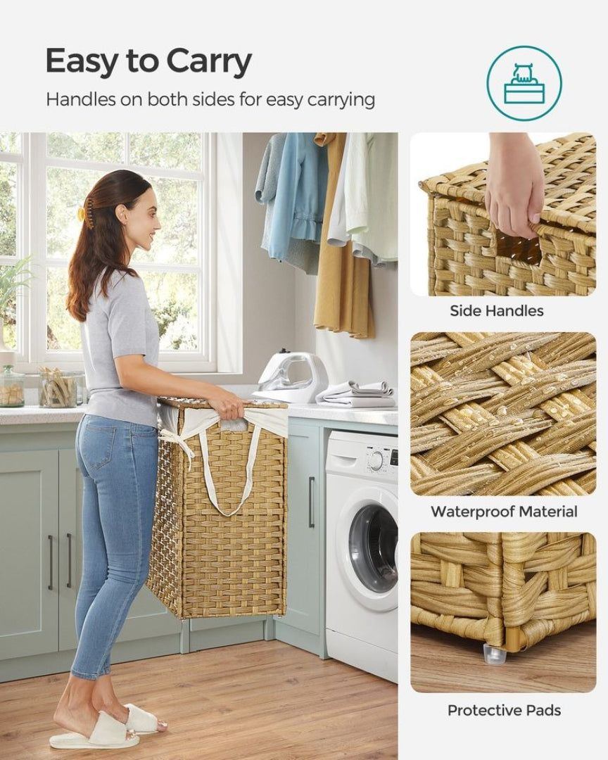 Laundry Hamper With Lid 34 Gallon 2 Section Rattan Basket – product view 11 | Ridgefield Furniture