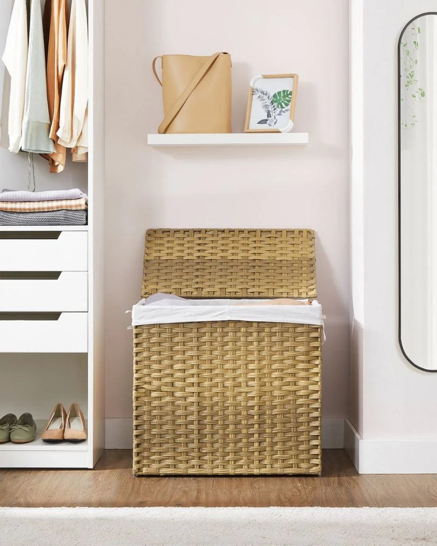 Laundry Hamper With Lid 34 Gallon 2 Section Rattan Basket – product view 13 | Ridgefield Furniture