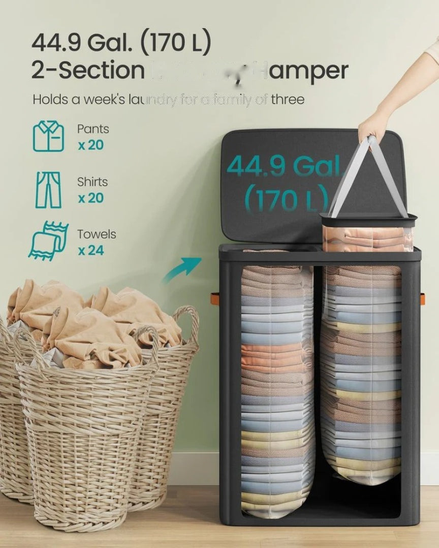 Laundry Hamper With Lid 44.9 Gallon 2 Compartment Sorter – product view 6 | Ridgefield Furniture