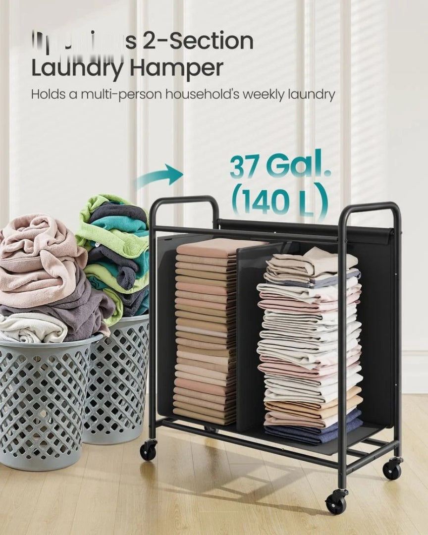 Laundry Hamper With Wheels 2 Section 37 Gallon Sorter – product view 3 | Ridgefield Furniture