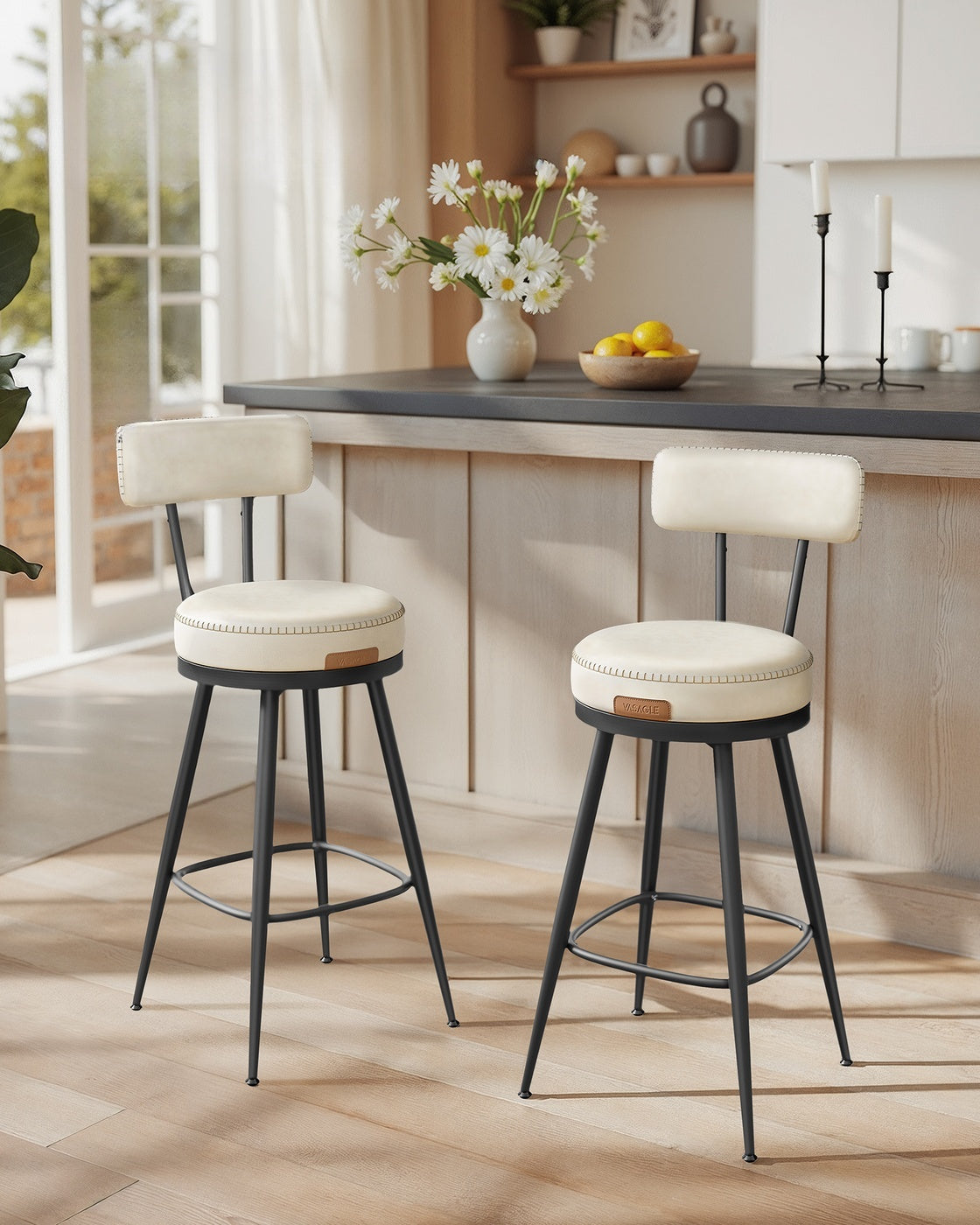 Leather Bar Stools With Backs, 360 Degree Swivel Seat 35.8 Or 39.8 Inch - product photo 78