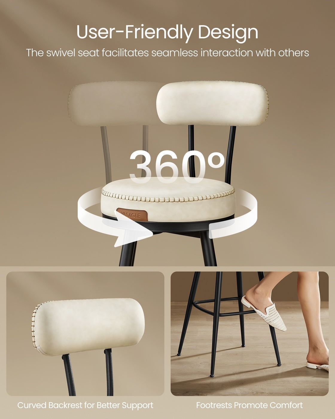 Leather Bar Stools With Backs, 360 Degree Swivel Seat 35.8 Or 39.8 Inch - product photo 81