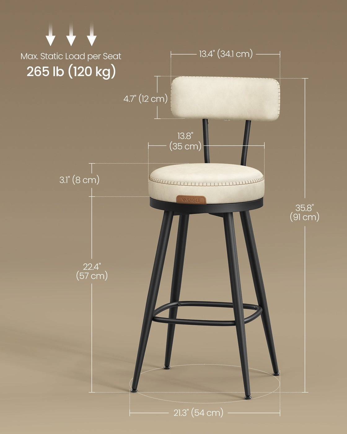 Leather Bar Stools With Backs, 360 Degree Swivel Seat 35.8 Or 39.8 Inch - product photo 82
