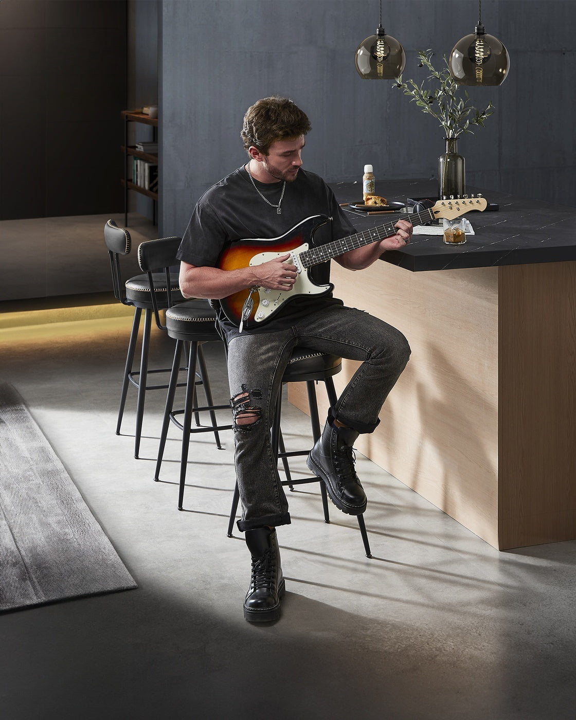 Leather Bar Stools With Backs, 360 Degree Swivel Seat 35.8 Or 39.8 Inch - product photo 84