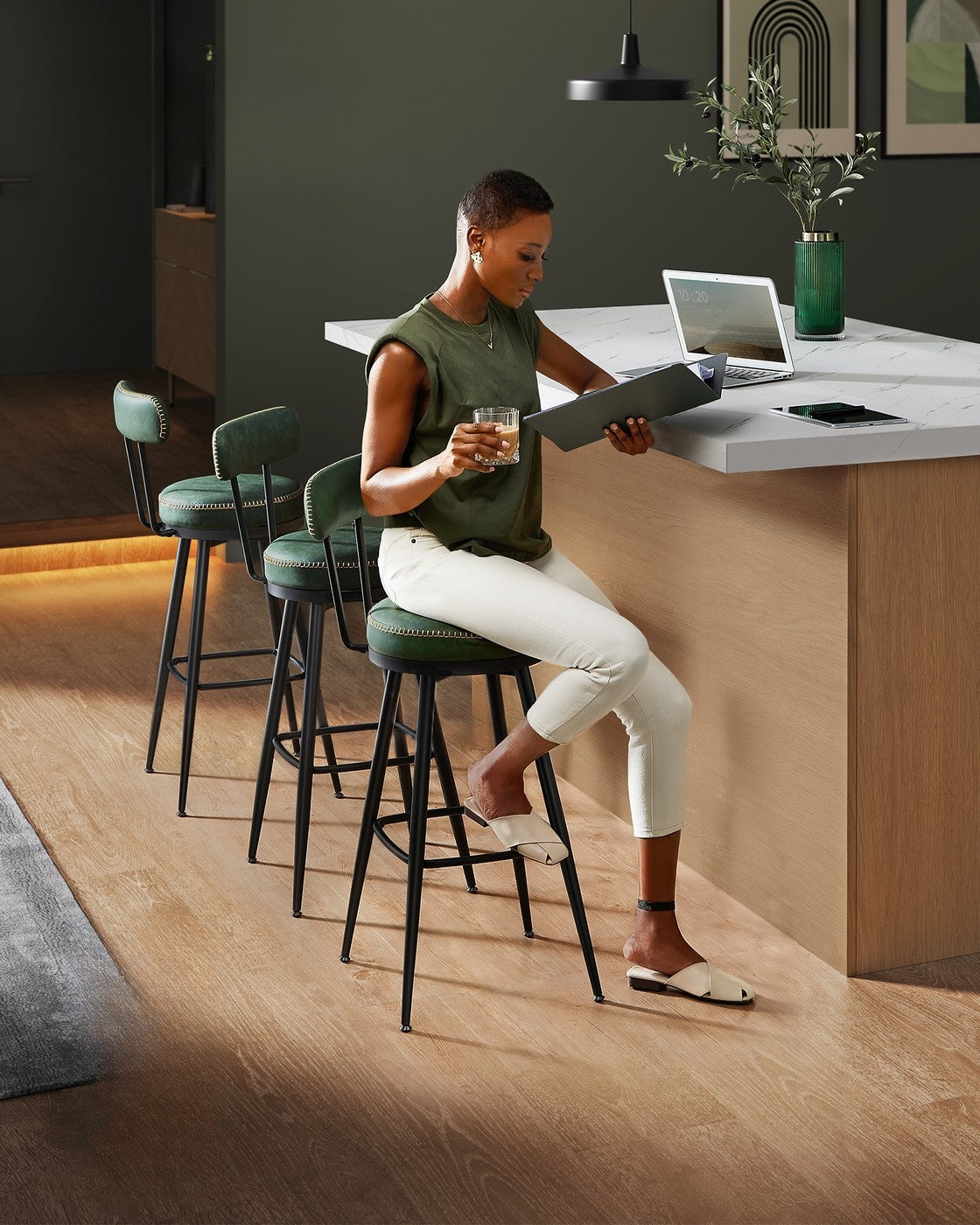 Leather Bar Stools With Backs, 360 Degree Swivel Seat 35.8 Or 39.8 Inch - product photo 85