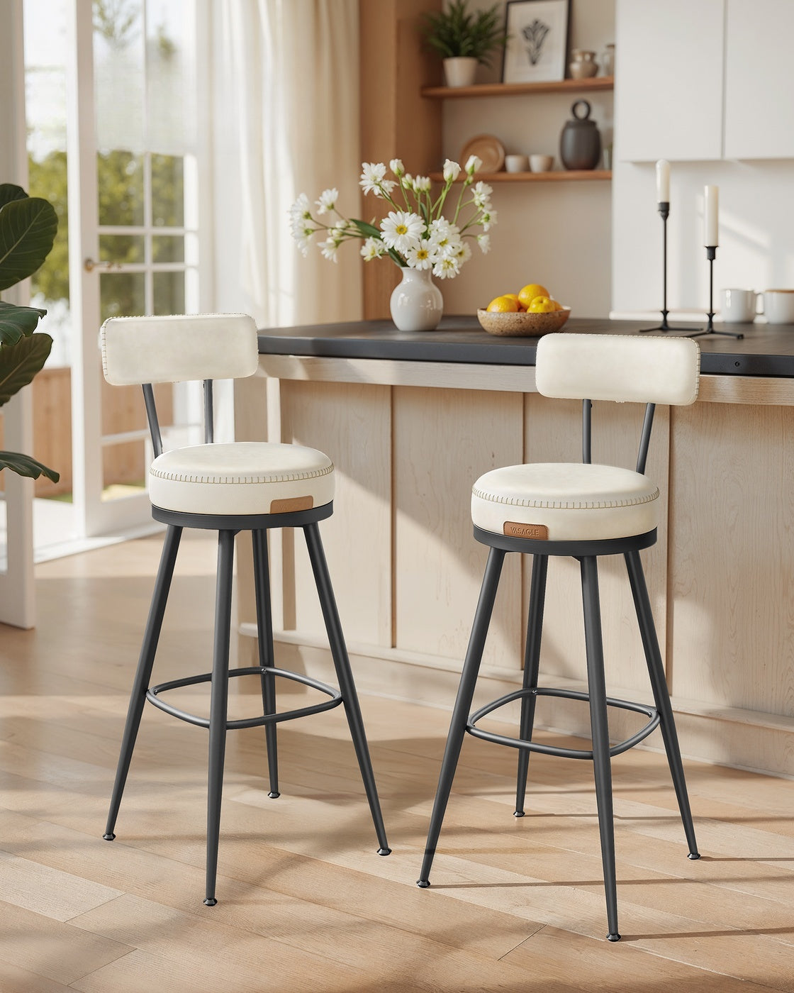 Leather Bar Stools With Backs, 360 Degree Swivel Seat 35.8 Or 39.8 Inch - product photo 87