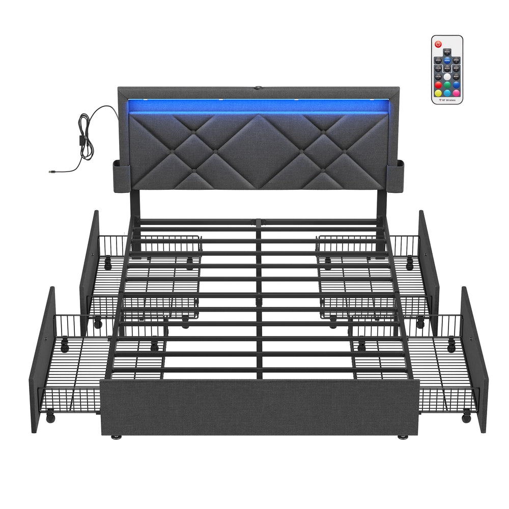 LED Bed Frame Queen Size With Headboard And 4 Drawers - product photo 01