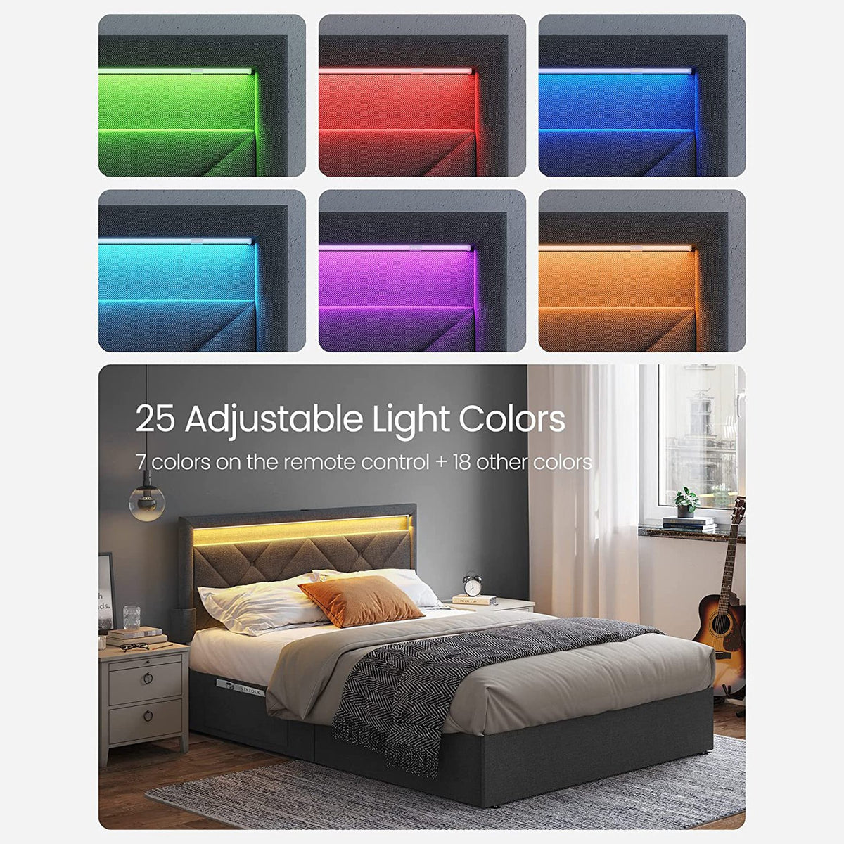 LED Bed Frame Queen Size With Headboard And 4 Drawers - product photo 02