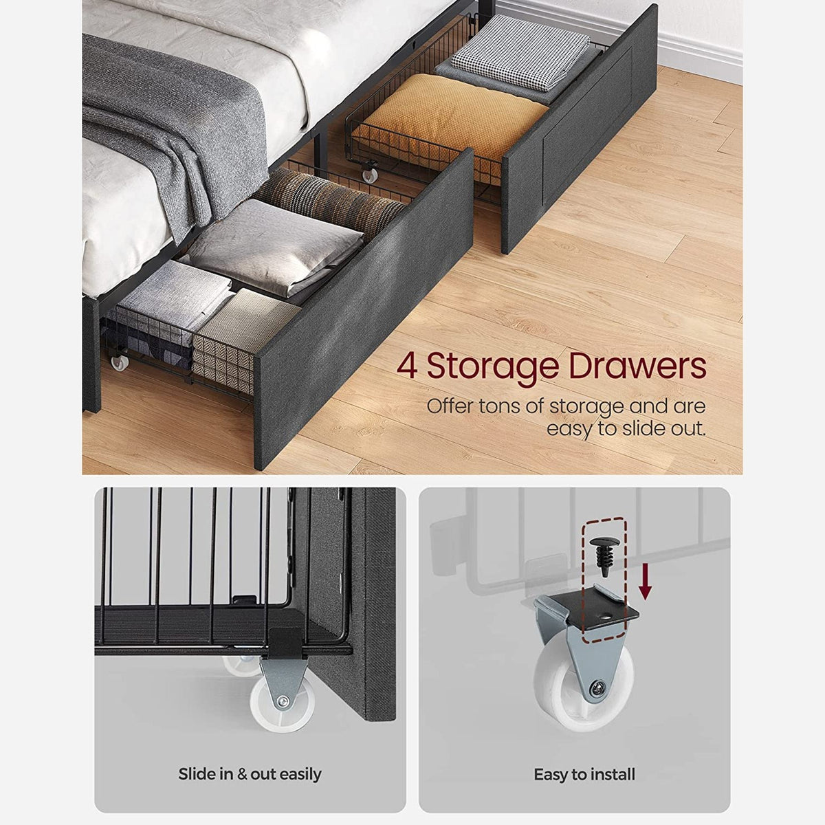 LED Bed Frame Queen Size With Headboard And 4 Drawers - product photo 06