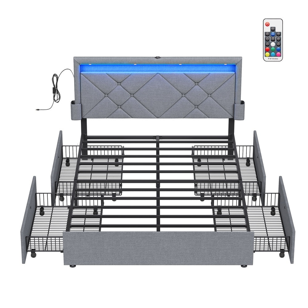 LED Bed Frame Queen Size With Headboard And 4 Drawers - product photo 09