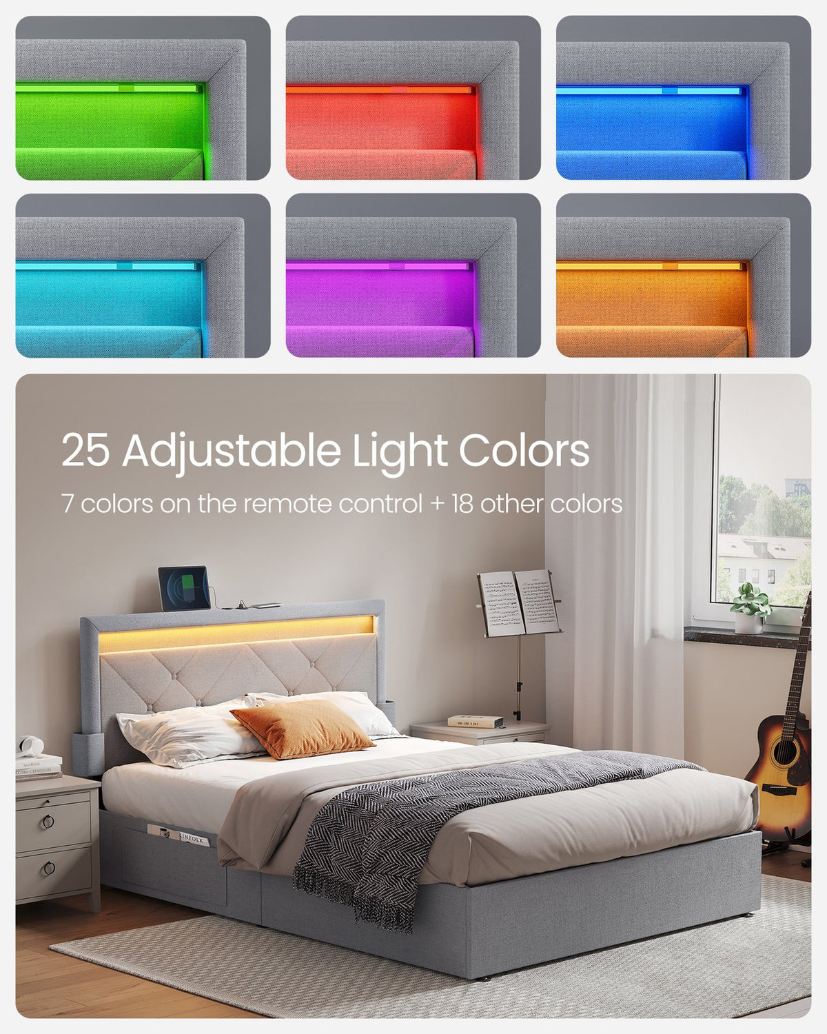 LED Bed Frame Queen Size With Headboard And 4 Drawers - product photo 10