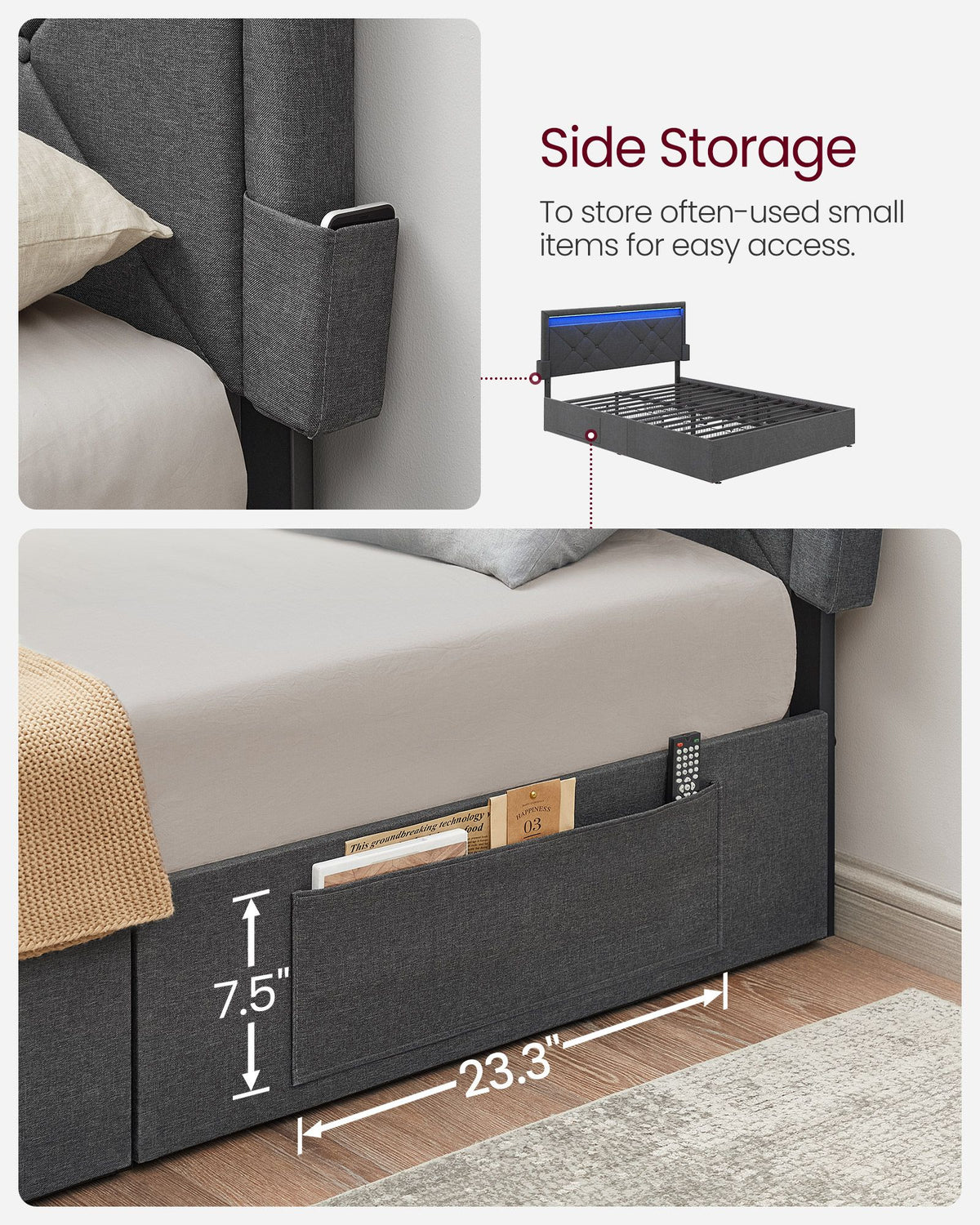 LED Bed Frame Queen Size With Headboard And 4 Drawers - product photo 21