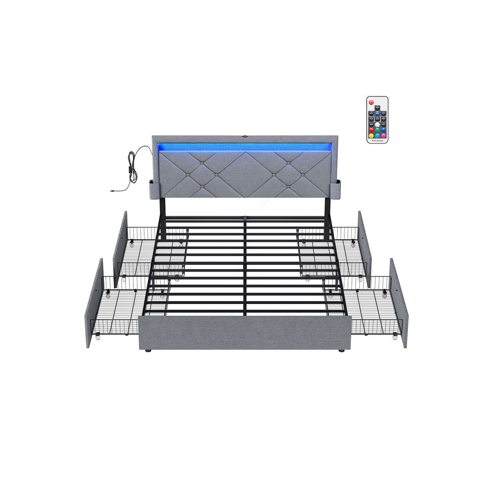 LED Bed Frame Queen Size With Headboard And 4 Drawers - product photo 23