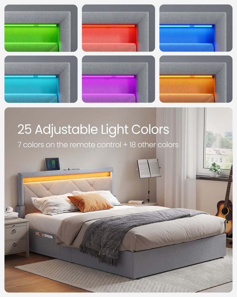 LED Bed Frame Queen Size With Headboard And 4 Drawers - product photo 24