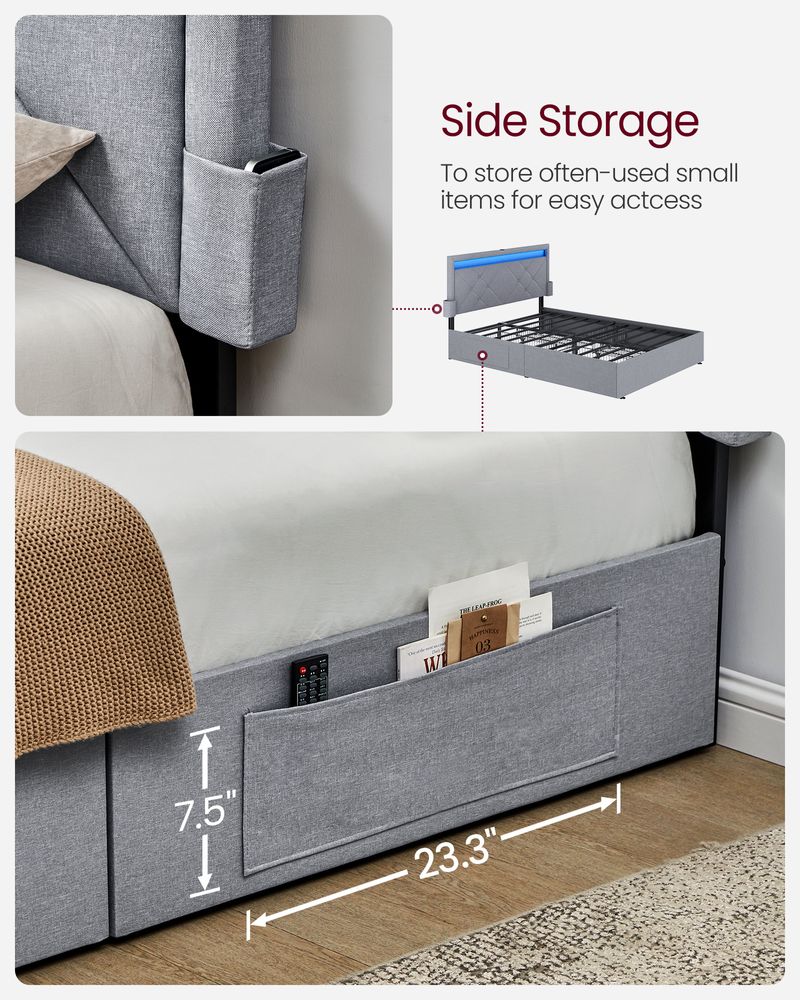 LED Bed Frame Queen Size With Headboard And 4 Drawers - product photo 27