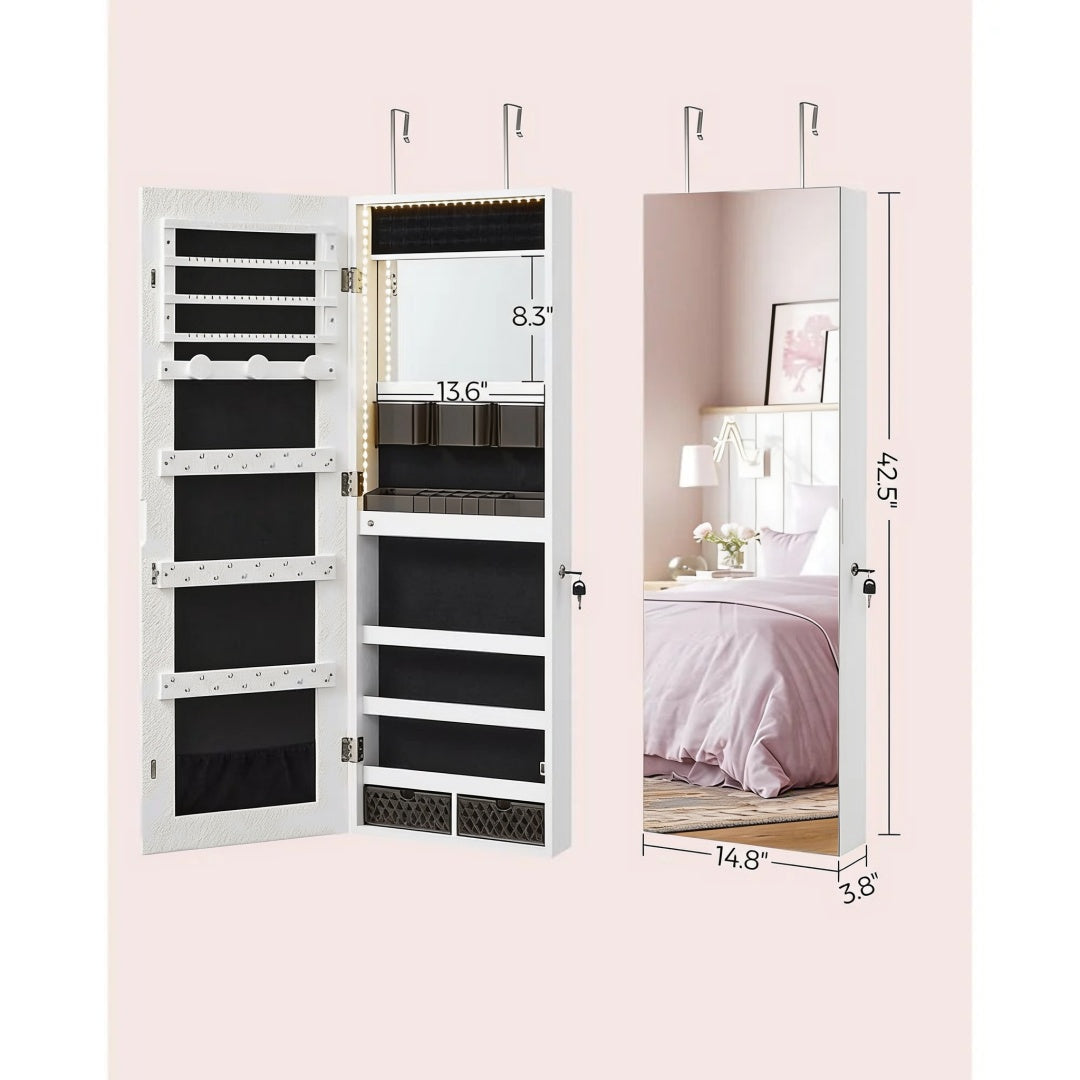 LED Mirror Jewelry Cabinet Armoire Wall Or Door Mounted – product view 9 | Ridgefield Furniture