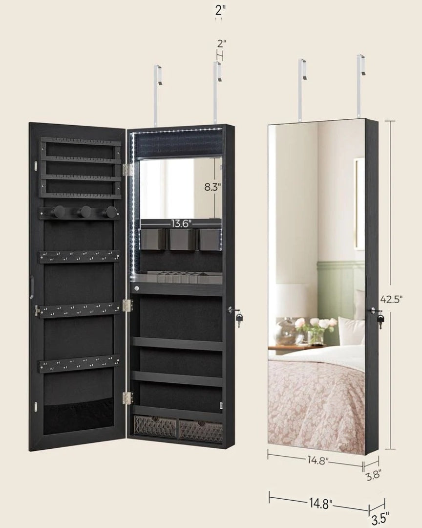 LED Mirror Jewelry Cabinet Armoire Wall Or Door Mounted – product view 14 | Ridgefield Furniture