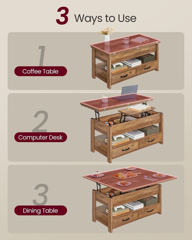 Lift Top Coffee Table, Center Table With Storage - product photo 03