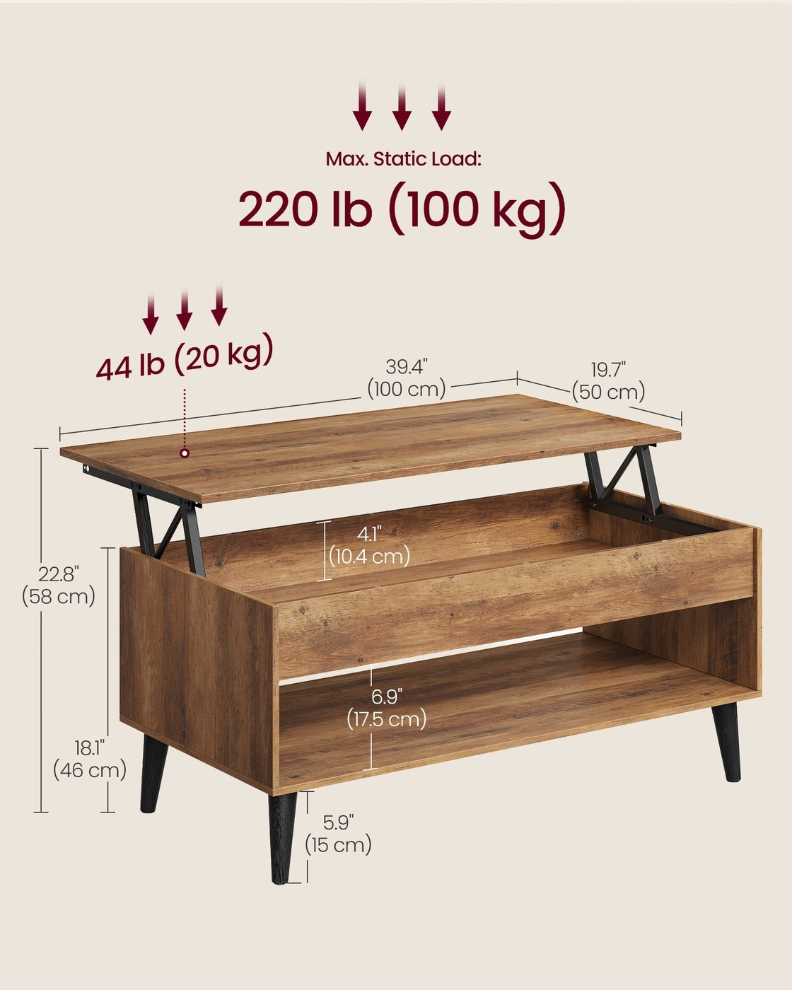 Lift Top Coffee Table With Hidden Storage Compartment, Living Room - product photo 10