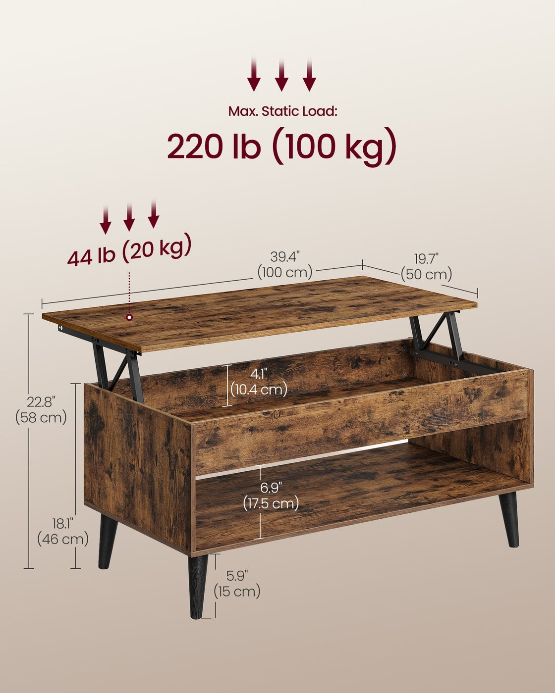 Lift Top Coffee Table With Hidden Storage Compartment, Living Room - product photo 15