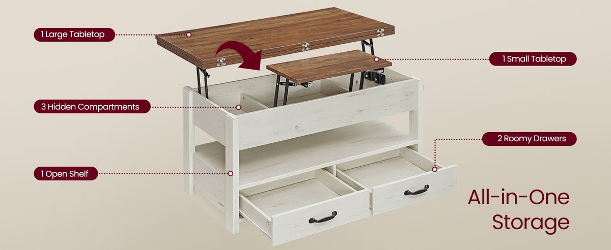Lift Top Coffee Table With Storage Compartment And Sturdy Frame - product photo 19