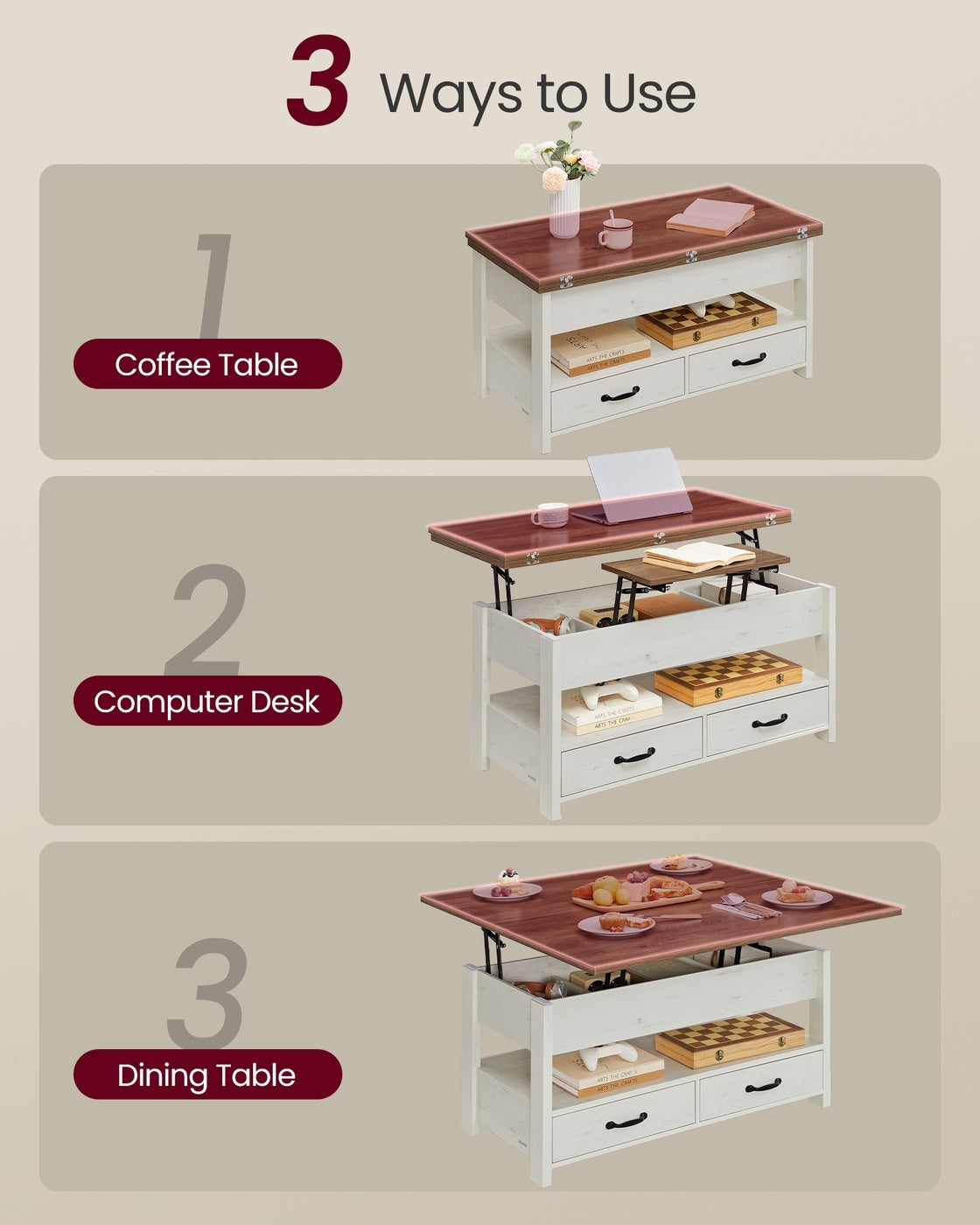 Lift Top Coffee Table With Storage Compartment And Sturdy Frame - product photo 22