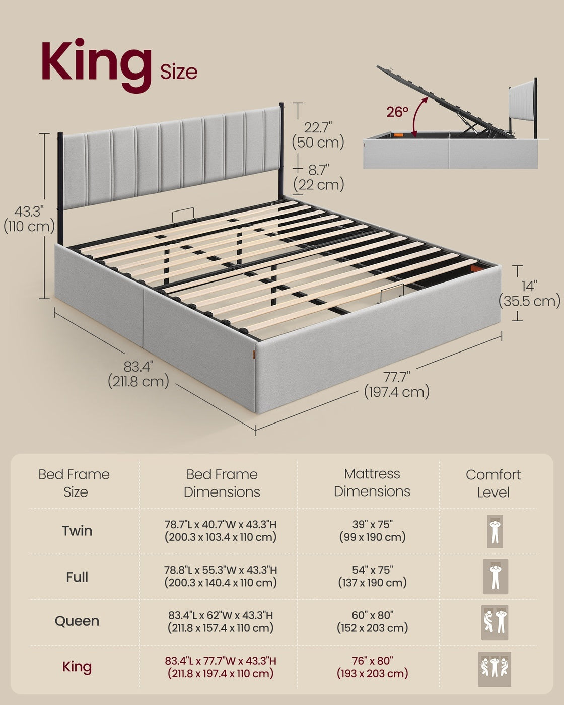 Lift Up Storage Bed Frame King Size - product photo 07