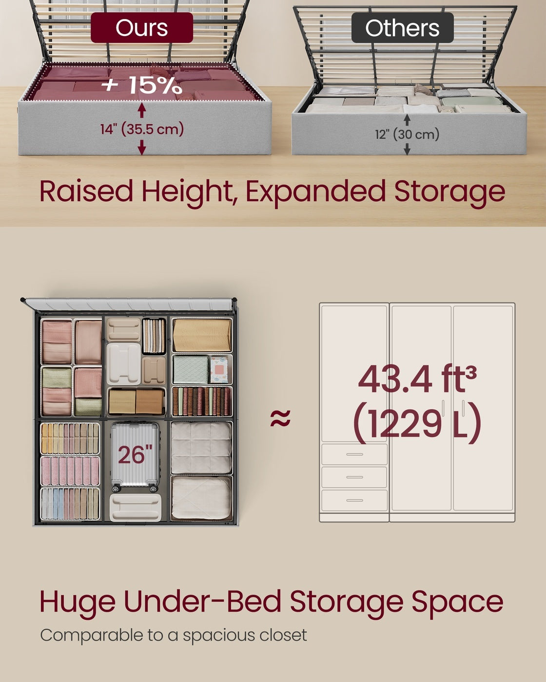 Lift Up Storage Bed Frame King Size - product photo 11