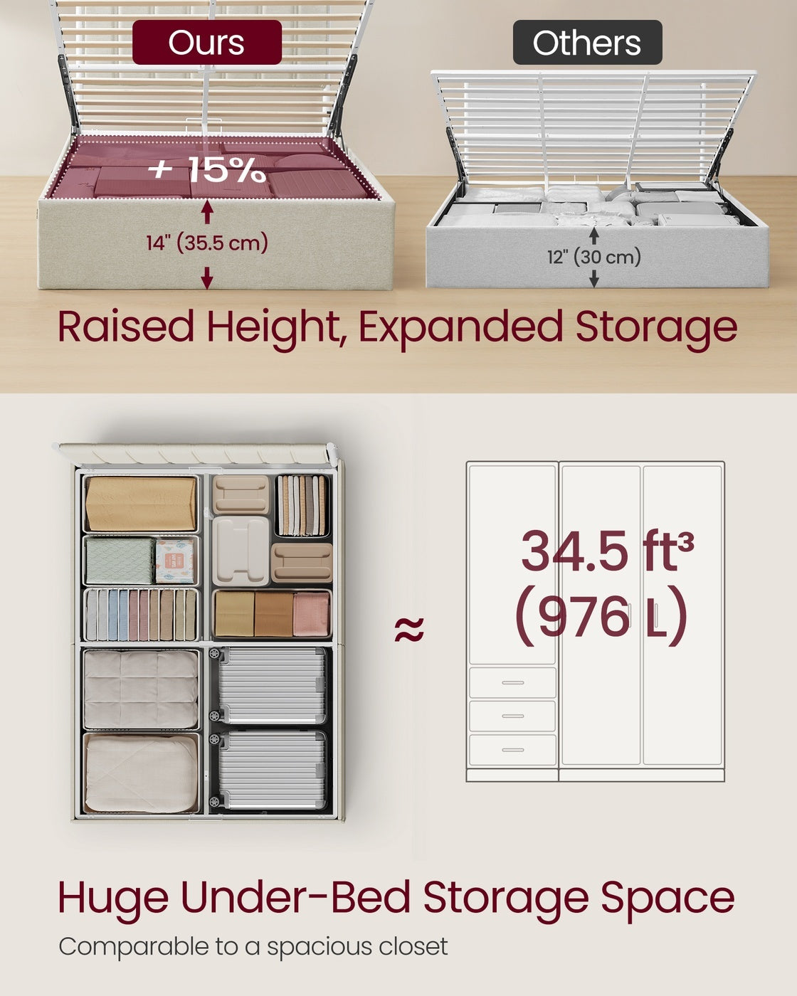 Lift Up Storage Bed Frame Queen Size With Upholstered Headboard - product photo 04