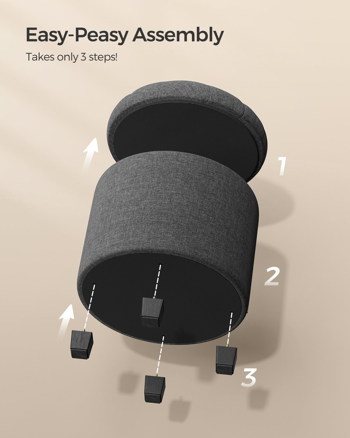Linen Fabric Storage Ottoman - product photo 07