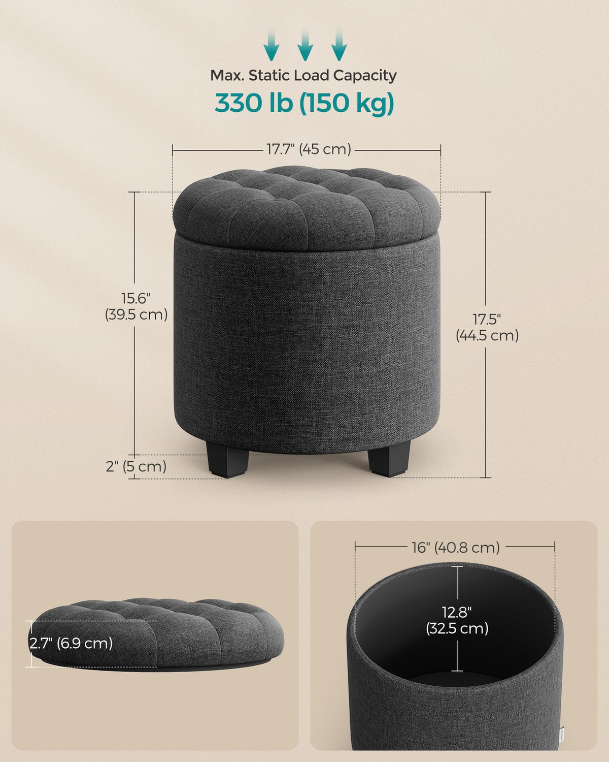 Linen Fabric Storage Ottoman - product photo 10