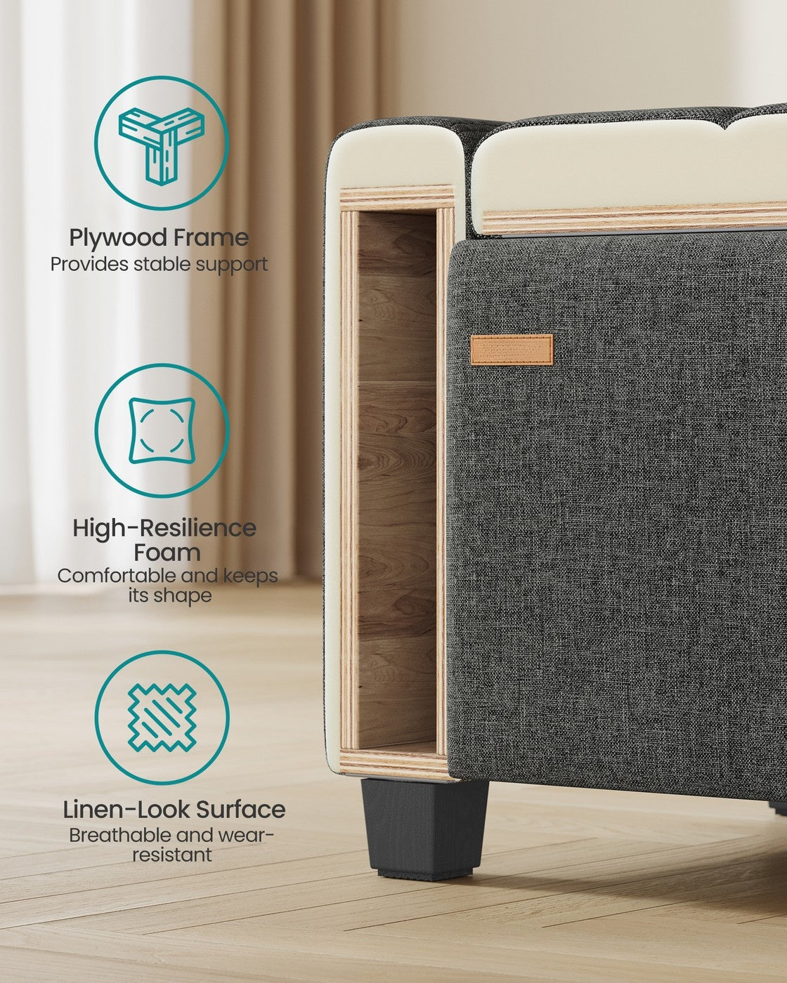 Linen Storage Ottoman Bench For Bedroom Or Living Room - product photo 05