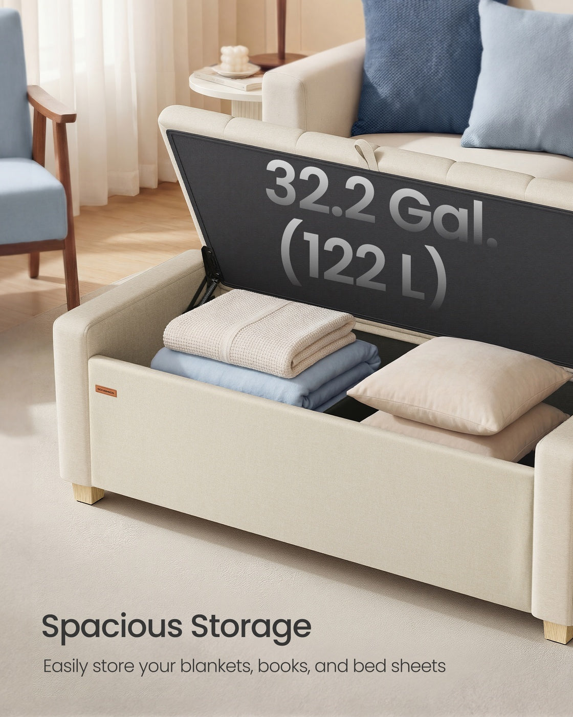 Linen Storage Ottoman Bench With Padded Seat For Bedroom Or Lounge - product photo 10