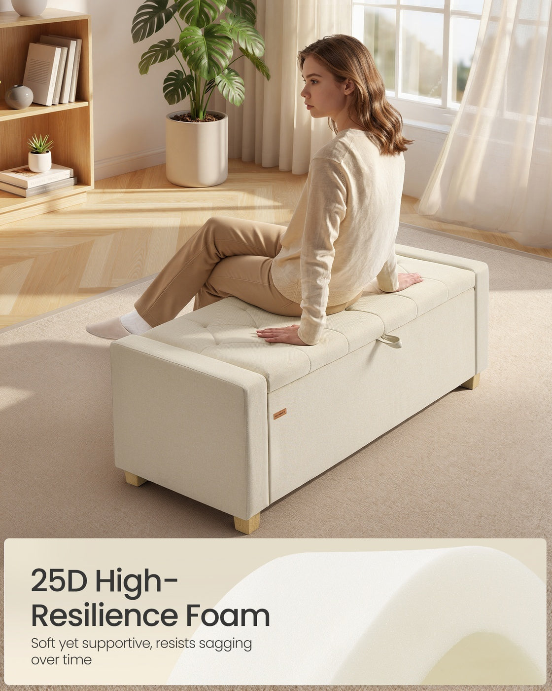 Linen Storage Ottoman Bench With Padded Seat For Bedroom Or Lounge - product photo 11