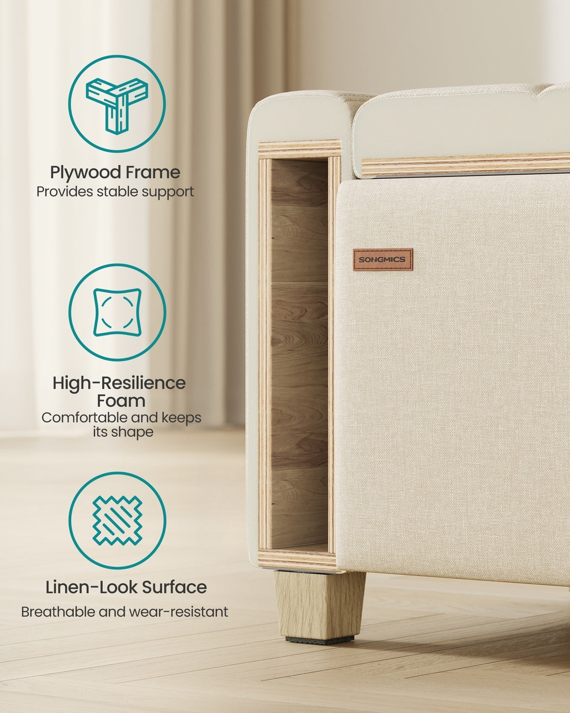Linen Storage Ottoman Bench With Padded Seat For Bedroom Or Lounge - product photo 12