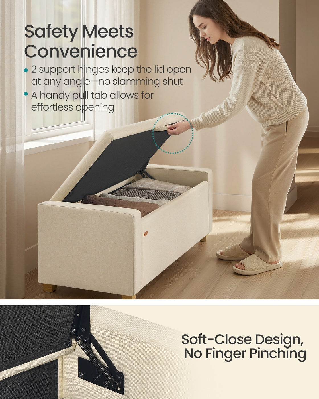 Linen Storage Ottoman Bench With Padded Seat For Bedroom Or Lounge - product photo 14