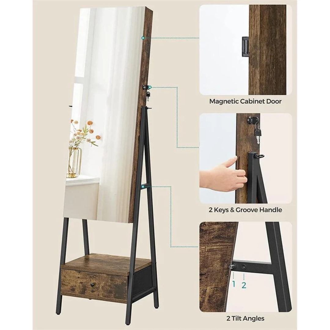 Lockable Jewelry Armoire With Full Length Mirror And Storage – product view 10 | Ridgefield Furniture