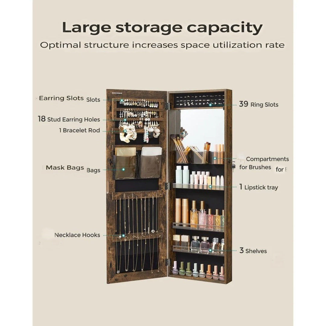 Lockable Mirror Jewelry Cabinet Armoire Wall Or Door Mounted – product view 7 | Ridgefield Furniture