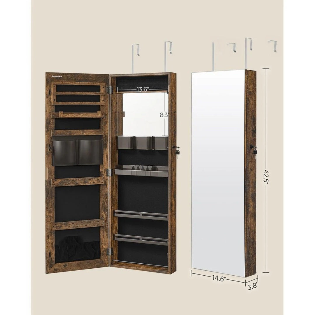 Lockable Mirror Jewelry Cabinet Armoire Wall Or Door Mounted – product view 9 | Ridgefield Furniture