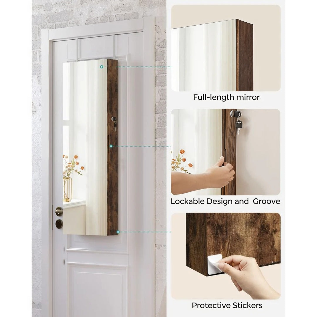 Lockable Mirror Jewelry Cabinet Armoire Wall Or Door Mounted – product view 10 | Ridgefield Furniture