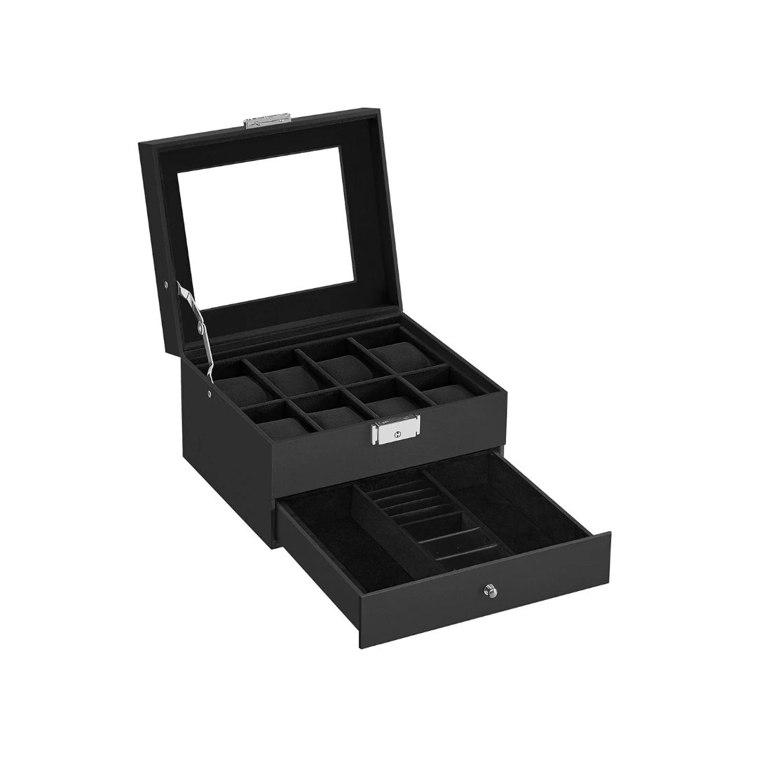 Lockable Watch Box With Glass Lid 6 8 Or 12 Slot – product view 3 | Ridgefield Furniture