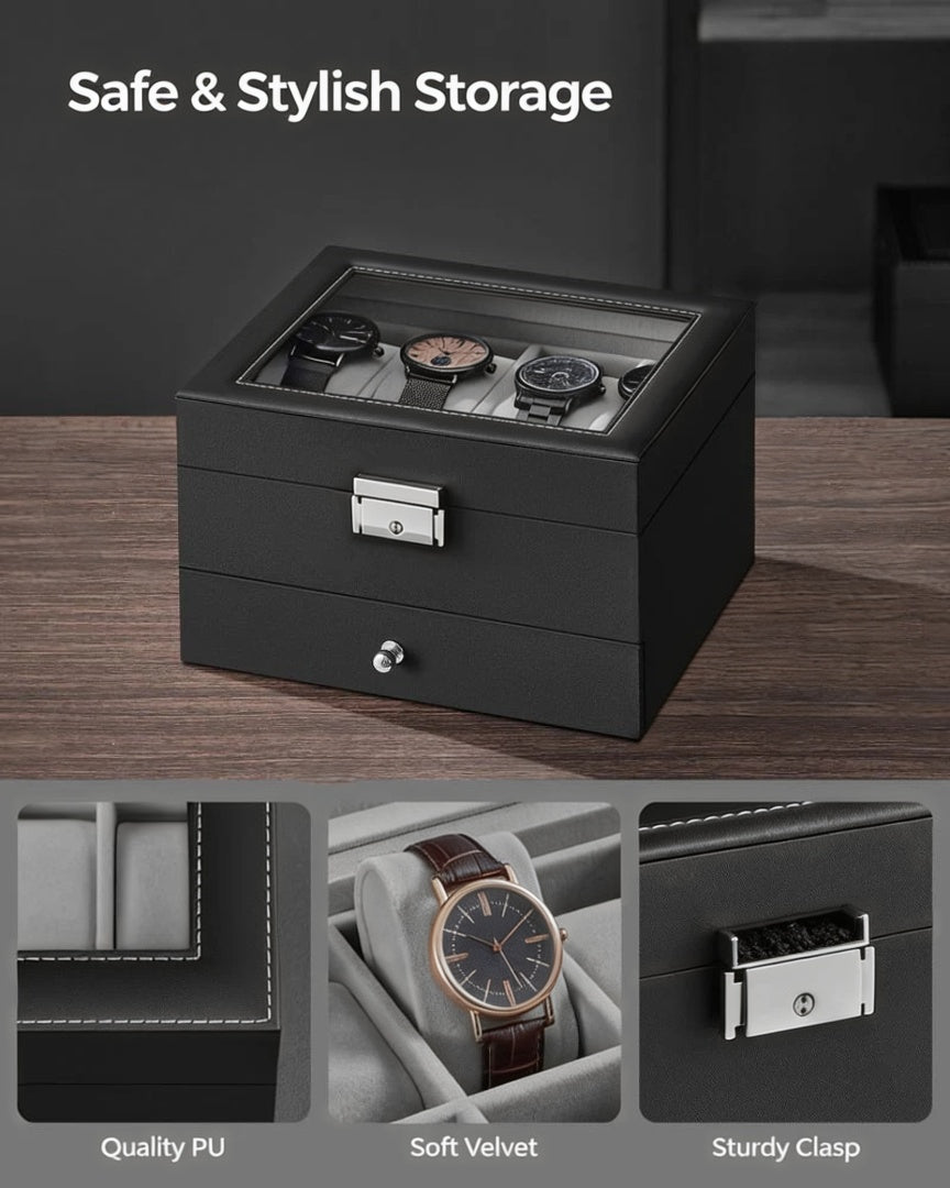 Lockable Watch Box With Glass Lid 6 8 Or 12 Slot – product view 16 | Ridgefield Furniture