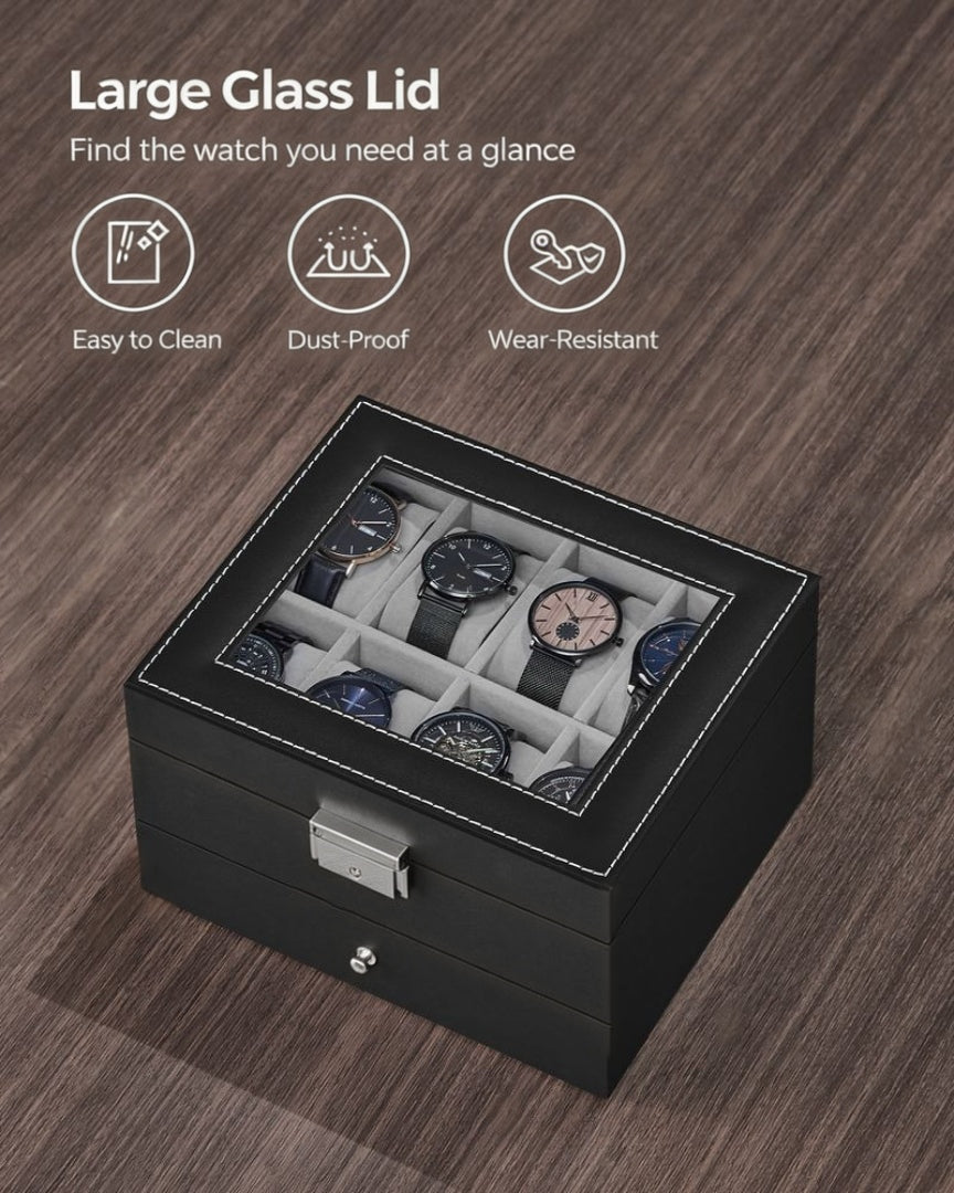 Lockable Watch Box With Glass Lid 6 8 Or 12 Slot – product view 18 | Ridgefield Furniture