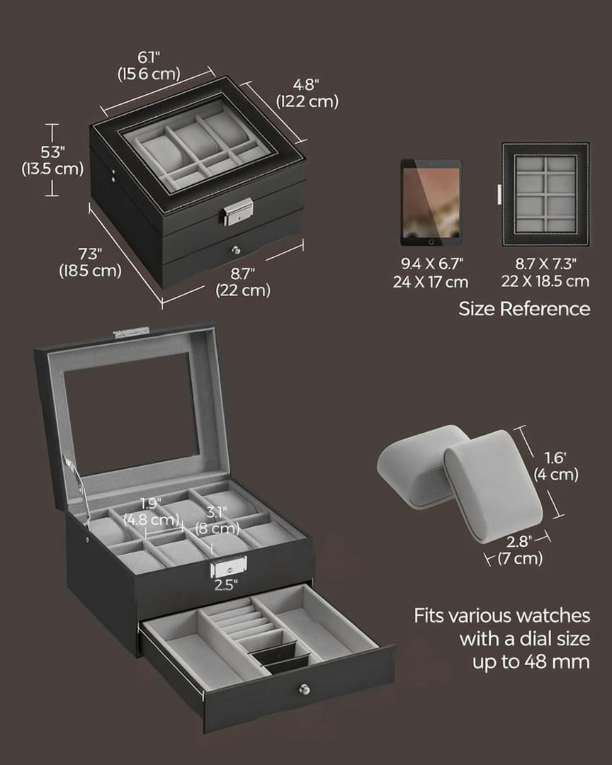 Lockable Watch Box With Glass Lid 6 8 Or 12 Slot – product view 19 | Ridgefield Furniture