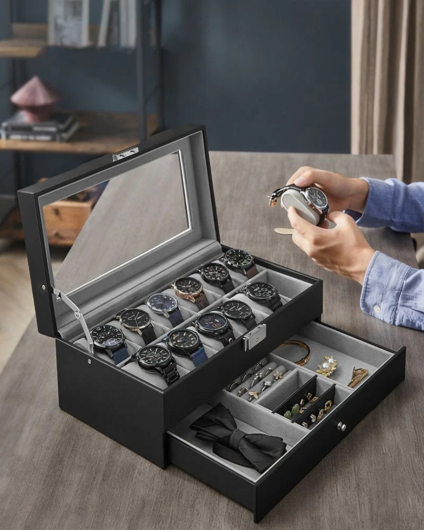 Lockable Watch Box With Glass Lid 6 8 Or 12 Slot – product view 20 | Ridgefield Furniture