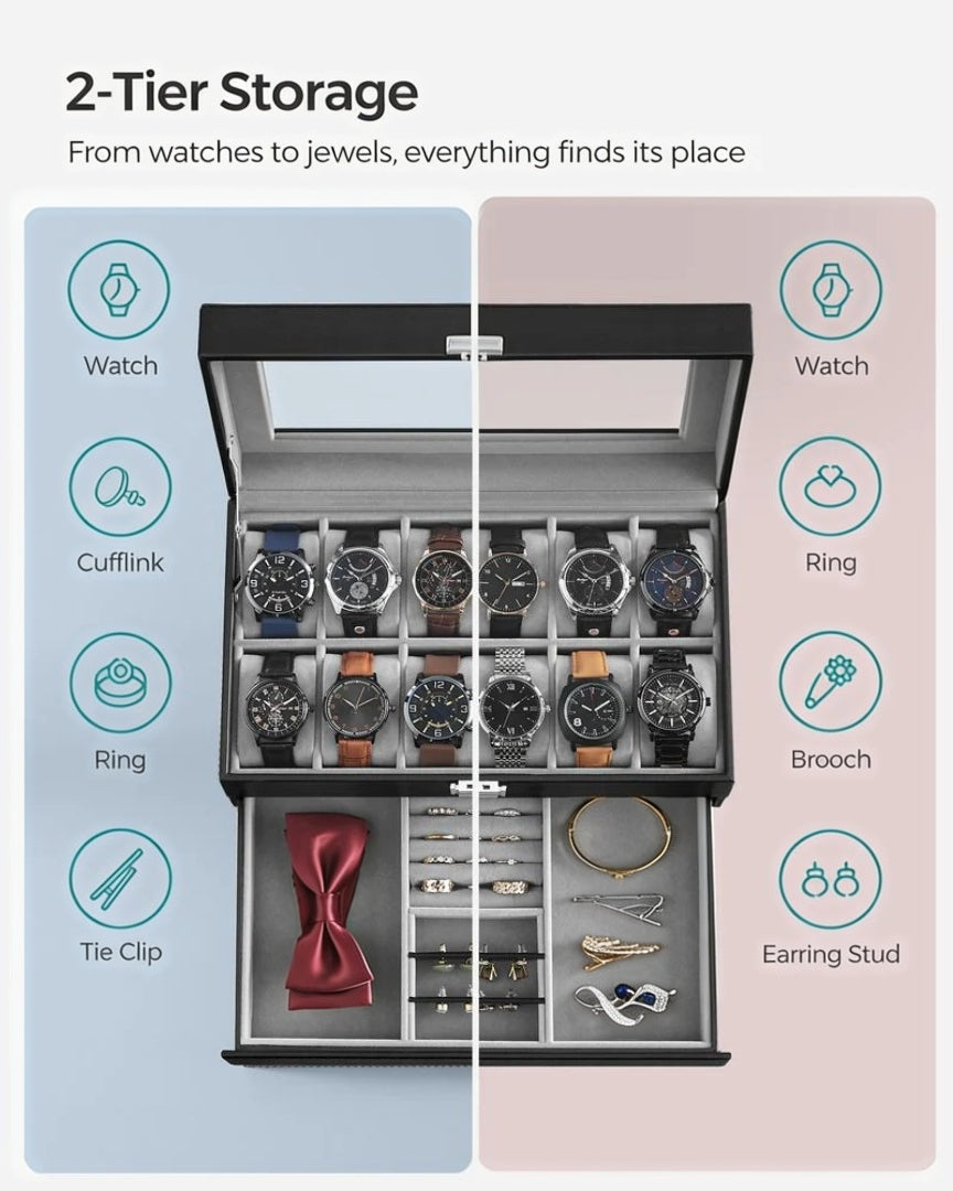 Lockable Watch Box With Glass Lid 6 8 Or 12 Slot – product view 21 | Ridgefield Furniture