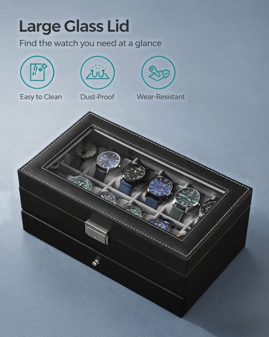 Lockable Watch Box With Glass Lid 6 8 Or 12 Slot – product view 23 | Ridgefield Furniture