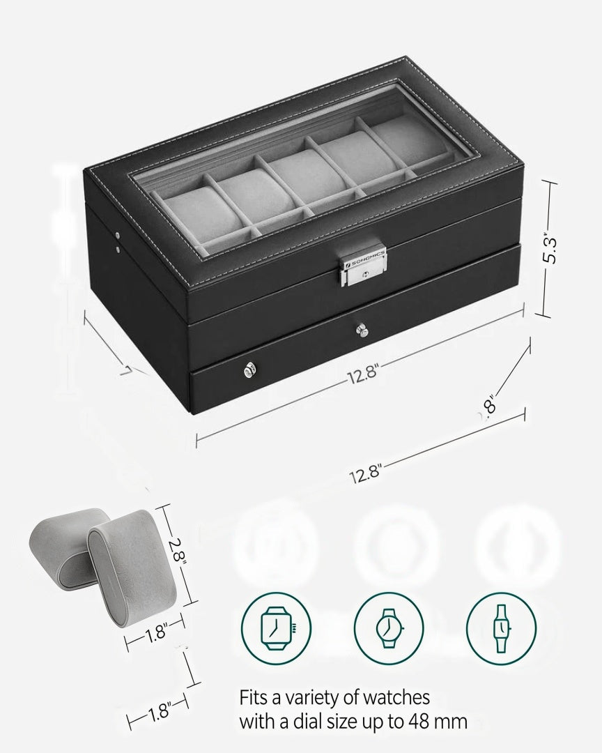 Lockable Watch Box With Glass Lid 6 8 Or 12 Slot – product view 24 | Ridgefield Furniture