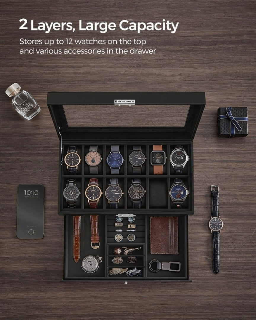 Lockable Watch Box With Glass Lid 6 8 Or 12 Slot – product view 36 | Ridgefield Furniture