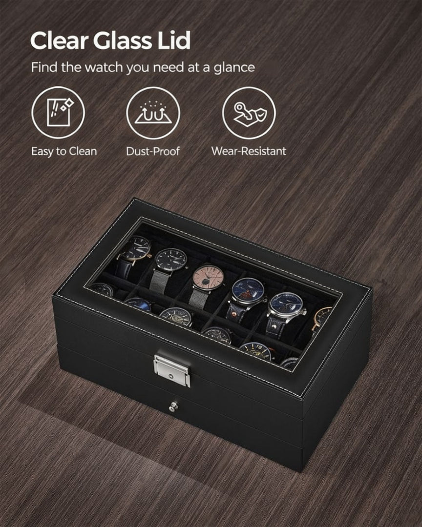 Lockable Watch Box With Glass Lid 6 8 Or 12 Slot – product view 37 | Ridgefield Furniture
